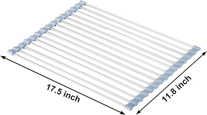 Over The Sink Dish Drying Rack, Roll Up Dish Drying Rack Kitchen Dish Rack Stainless Steel Sink Drying Rack, Foldable Dish Drainer, 17.5''x11.8''