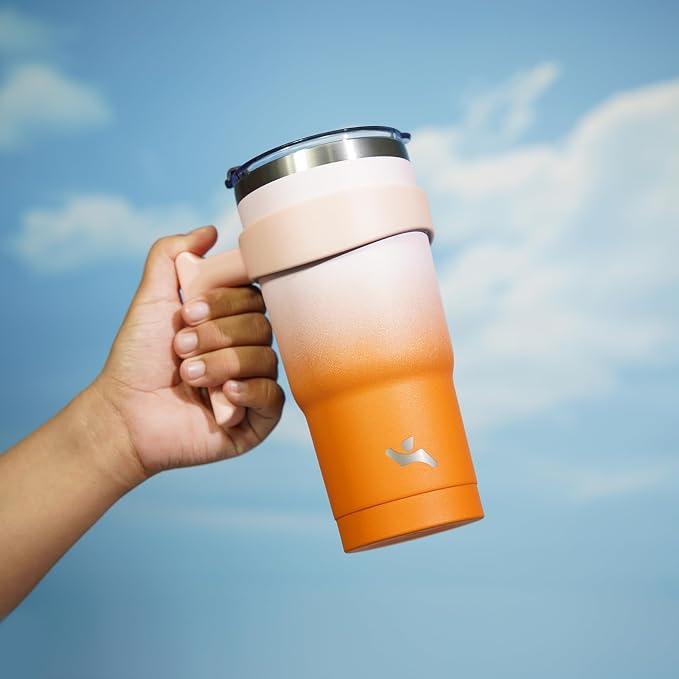 Konokyo 20 oz Tumbler with Handle and Straw, Insulated Travel Mug | Coral; BPA-free, leak-proof tumbler with 2 lids, 2 straws, cup holder fit for coffee, office, travel & daily use