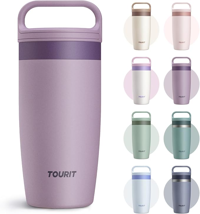 TOURIT Travel Coffee Mug 16 oz,Leakproof 2-Part Lid Tumbler,Smoky Purple | Leakproof Coffee Tumbler Cup,Insulated Stainless Steel Travel Mug, Dishwasher Safe Reusable Water Bottle, BPA-Free Coffee Mug