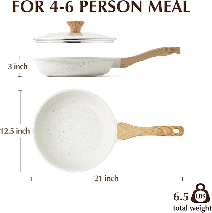 SENSARTE 12.5Inch Nonstick Ceramic Frying Pan with Lid, PFAS/PTFE/PFOA Free | Ceramic Omelette Pan Skillet, Healthy Non-toxic Chef's Pan, Induction Compatible Pan, Heat Resistant Handle
