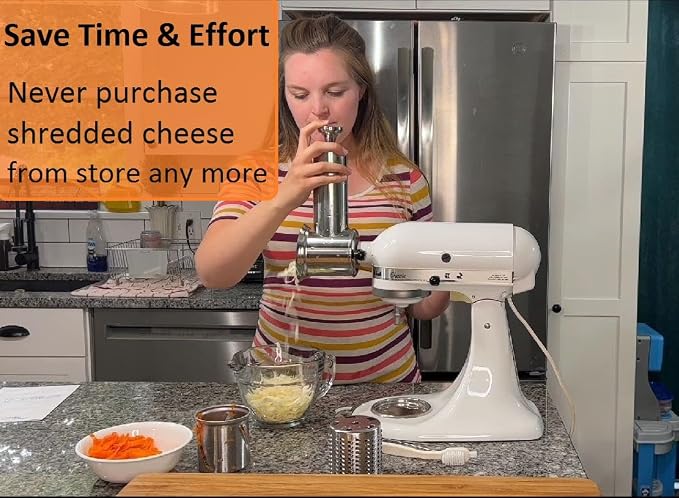 FavorKit Chesse Grater Slicer Shredder Attachment for Kitchenaid Mixers | 100% Stainless Steel Salad Maker Accessory, 60mm Large Feed Chute, EasyClean Dishwasher Safe,Save Time-2LB potato only 1min.