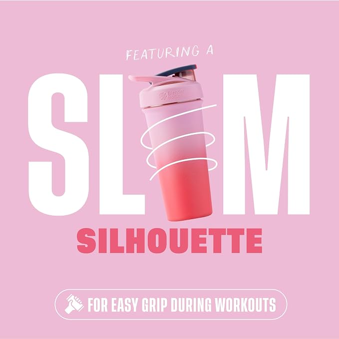 BlenderBottle Sport Sleek Insulated Shaker Bottle 25 oz Flamingo Gradient