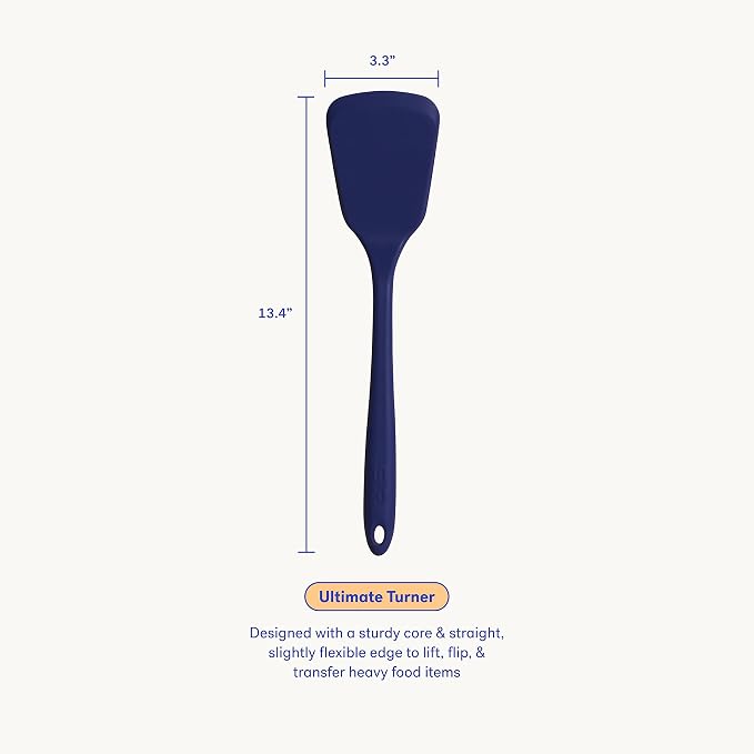 GIR: Get It Right Silicone Turner - Non-Stick Heat Resistant Silicone Spatula Turner for BBQs & Cookouts - Lifts, Flip, and Transfer Food Items - Ultimate Turner - 13IN - Navy