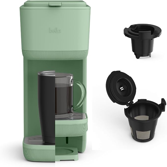 bella Single Serve Coffee Maker, K Cup & Coffee Ground Compatible, Seaglass