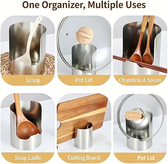 Multi-functional Kitchen Utensil Holder, Thickened Stainless Steel Countertop Organizer, Heavy Duty Stainless Steel Pot Lid Organizer and Spoon Rest for Countertop