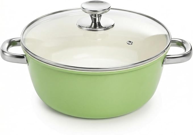 ZENFUN Ceramic Nonstick Stock Pot with Lid, 4.2 Quart Soup Pot, Cooking Pot Stew Pots, Induction Compatible Stockpot, Avocado Green