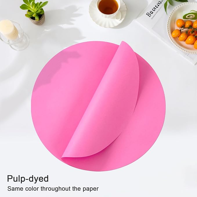 SHACOS 100 pcs Ultra Pink Round Disposable Placemats 13 inch Colored Paper Place Mats for Wedding Birthday Party Bridal Baby Shower Table Decoration