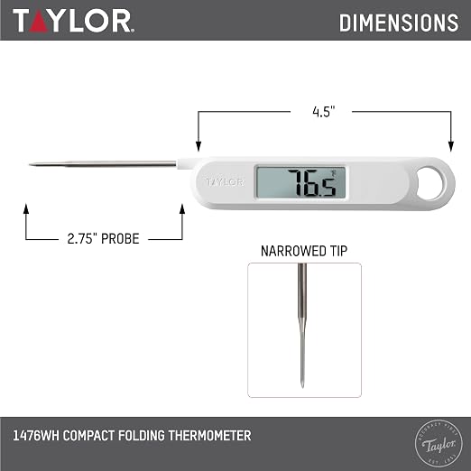 Taylor Folding Stem Display Food Instant Read Digital Thermometer, 0.7 Inch LCD Readout, White (1476WH)