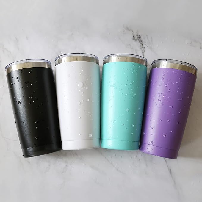 8 Pack 20oz Tumbler Vacuum Insulated Travel Mug with Lids, Stainless Steel Double Wall Bulk Cup for Home, Office, Outdoor Suitable for Vehicle Cup Holders(Black)