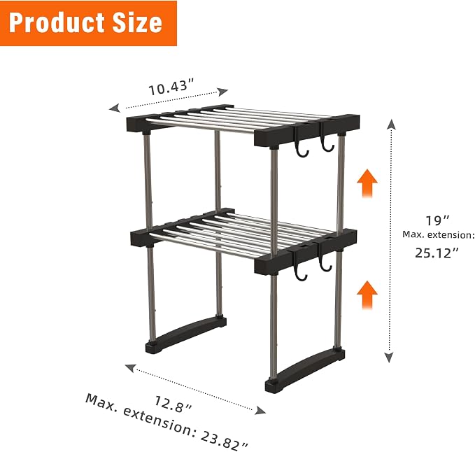 BLULEE Expandable Under Sink Organizer, 2-Tier Adjustable Storage Shelf | Heavy-Duty Stainless Steel Cabinet Rack for Kitchen Pantry & Bathroom Vanity, Stackable Organization System