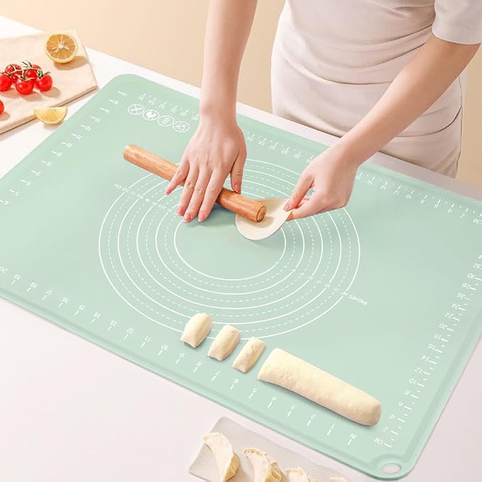 Extra Large Silicone Baking Mat for Countertops, Extra Thick 28" x 20" Non-Slip Pastry Mat with Raised Edges and Measurements, Food-Grade Dough Rolling Sheet for Kneading, Pizza, Bread,Fondant