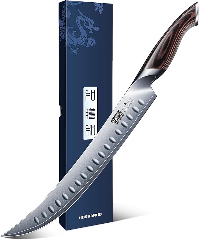 HOSHANHO Carving Slicing Knife, 10 Inch Razor Sharp Japanese Brisket Knife | Japanese High Carbon Steel Curved Butcher Breaking Knives with Ergonomic Handle, Professional Butcher Knife for Meat Cutting