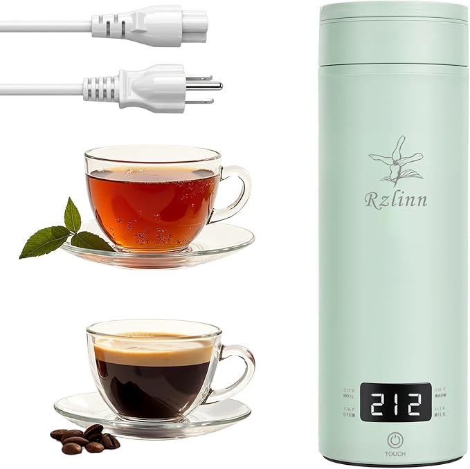 Portable Electric Kettle forTravel, Small Hot Water Kettle with NTC Temperature Control and Auto Shut-Off, 316 Stainless Steel, Green 120V & 15oz
