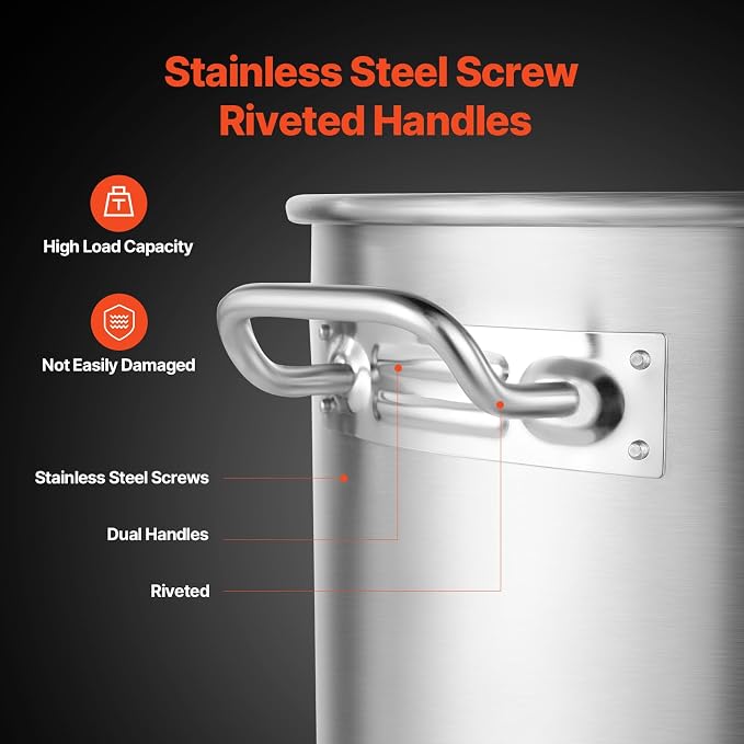 VEVOR Stainless Steel Stockpot, 84 Quart Large Cooking Pots, Cookware Sauce Pot with Basket, Lid, and Handle, Heavy Duty Commercial Grade Stock Pot, Sanding Treatment, for Large Groups Events Silver