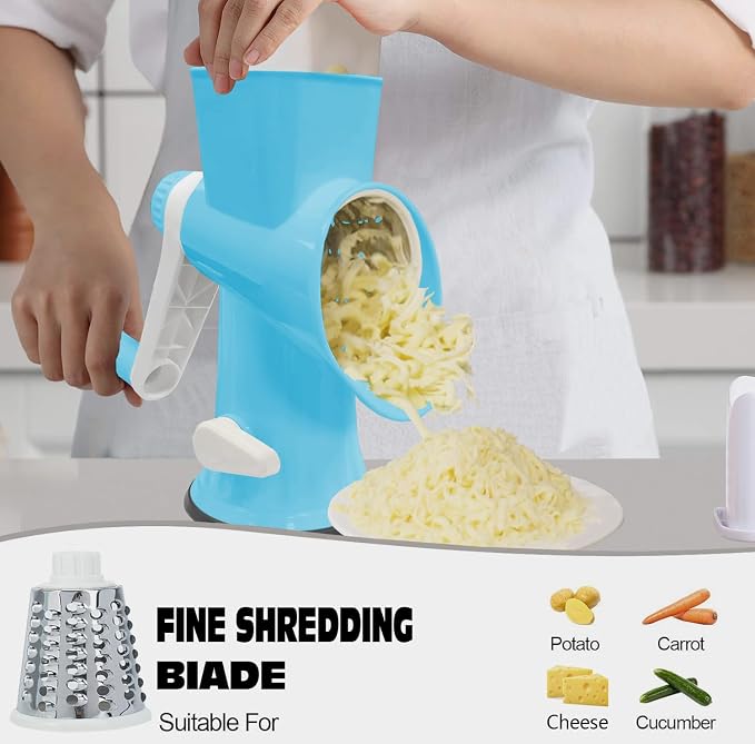 Cheese Grater with Handle,Multifunctional Rotary Cheese Grater | Kitchen Cheese Shredder Can Easily Chop Vegetables,Potatoes,Carrots,Etc.The Suction Cup is Stable and Easy to Clean