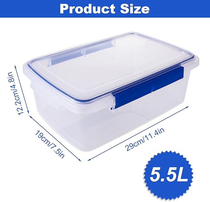2 Pcs Large Food Storage Containers with Airtight Lid, 5.5L Reusable Meal Prep Container, Food-Grade Plastic Bread Box for Homemade Bread, Cookies, Food