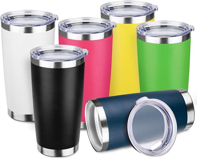 StarSpeed 6 Pack 20oz Stainless Steel Travel Coffee Tumbler,Neutral & Fruit | Travel Coffee Mug Bulk,Spill-proof Lid,Double Wall,BPA-free Travel Cups,Insulated Cup Fits Car Cupholders