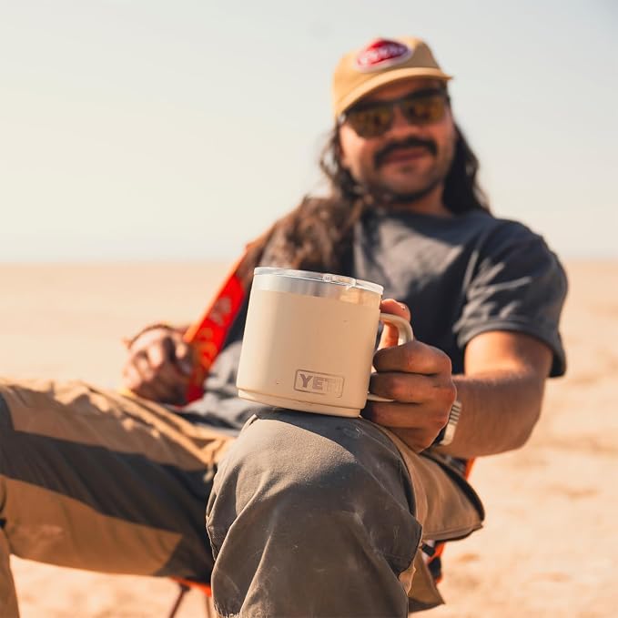YETI Rambler 14 oz Ceramic Lined Stackable Mug, Vacuum Insulated, Stainless Steel with MagSlider Lid, Rescue Red