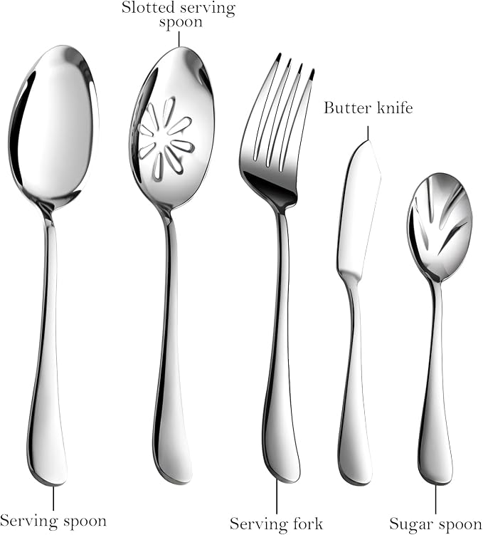 Silverware Set for 8 with Serving Utensils,Stainless Steel Flatware Cutlery | Heavy Duty Steak Knife Fork and Spoon, Dishwasher Safe, Gift Package for Wedding Housewarming