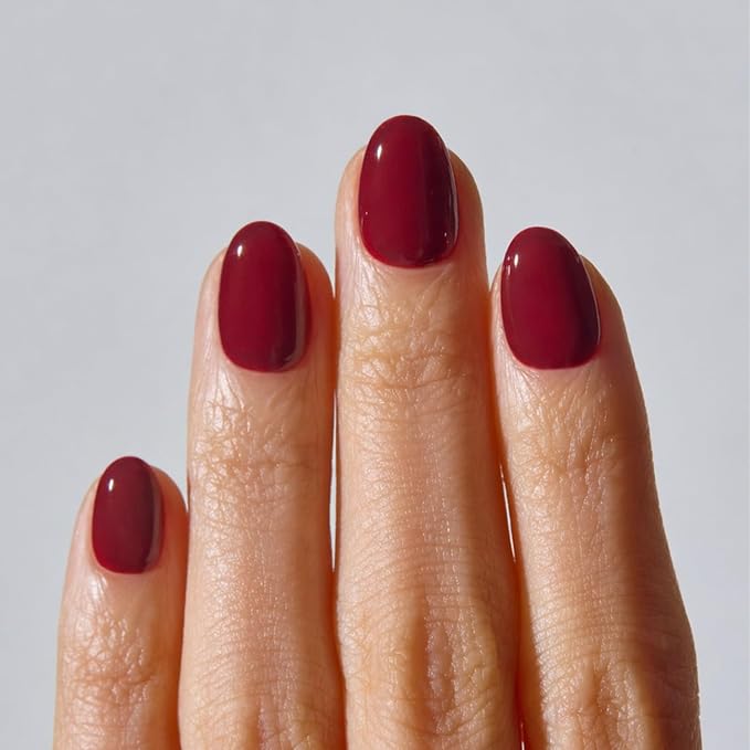 ohora Gel Press On Nails | Red, Solid, Short Oval | Allure Burgundy | Salon-Quality, 100% Real Gel, No UV Lamp, No Glue, Non-Toxic | 15 Sizes, 30 Tips | Long Lasting, press on short