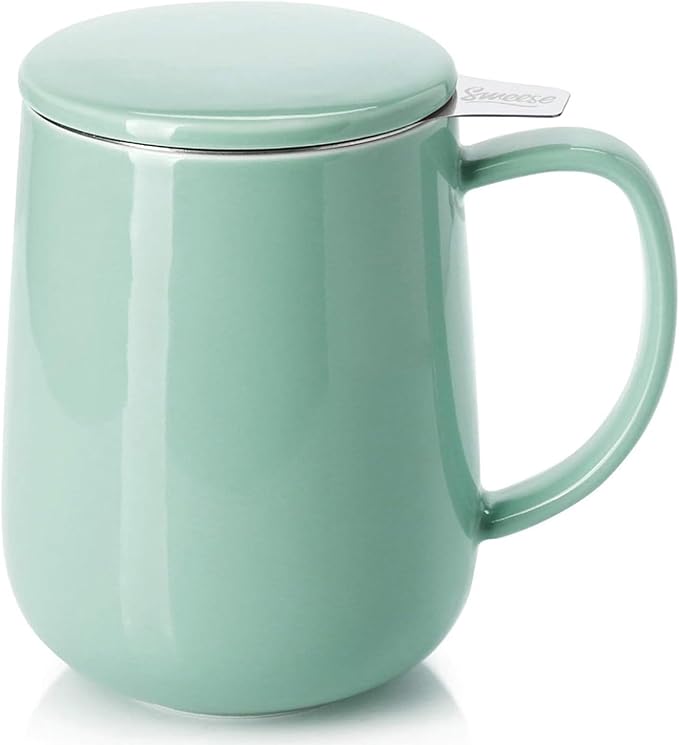 Sweese 20 OZ Porcelain Tea Mug with Infuser and Lid, Loose Leaf Tea Cup, Gifts for Tea Lover - Mint Green
