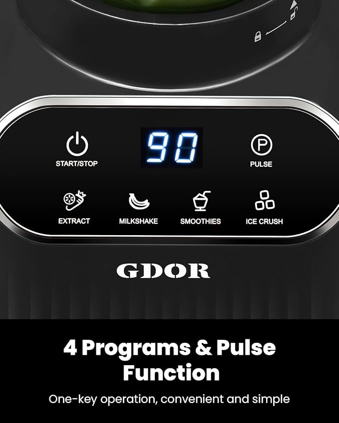 GDOR Professional Blender for Kitchen, 1200 Peak Watts Smoothie Blender, 5 Functions for Ice Crushing & Frozen Fruit, 52 Oz Glass Jar & 24 Oz To-Go Cup Combo, Self-Cleaning, Gray