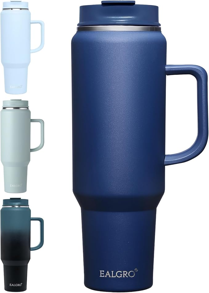 EALGRO 50 oz Tumbler with Handle, Insulated Tumblers with Lid and Straw | Leakproof Large Metal Sports Water Bottle Jug, Stainless Steel Travel Coffee Mug, Double Wall Vacuum Thermal Cup, Navy