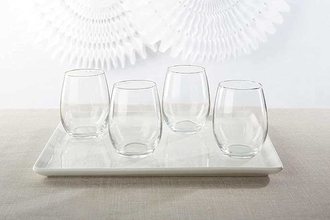Kate Aspen 9 oz Stemless Drinkware Set of 12 - Clear Glass Cups for DIY Crafts, Party Favors, Bridal Events, Red or White Stemware, Small Tumblers, Decorative Barware, Unique Table Gifts