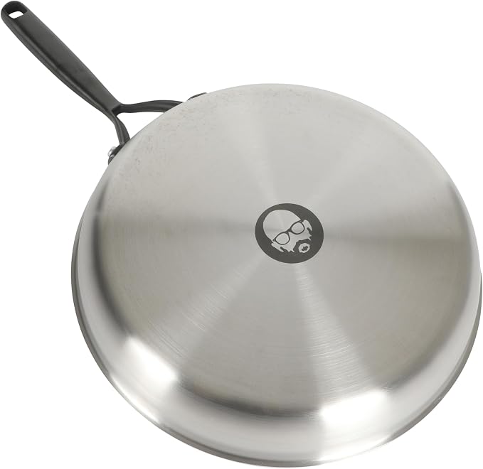 Babish 12-Inch Tri-Ply Stainless Steel Frying Pan with Lid & Black Handle – Professional Grade Skillet for Searing, Sautéing & Even Heat Cooking