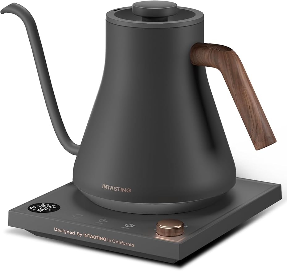 INTASTING Electric Kettles, Gooseneck Electric Kettle, ±1℉ Temperature Control, Stainless Steel Inner, Quick Heating, for Pour Over Coffee, Brew Tea, Boil Hot Water, 0.9L Dark Grey