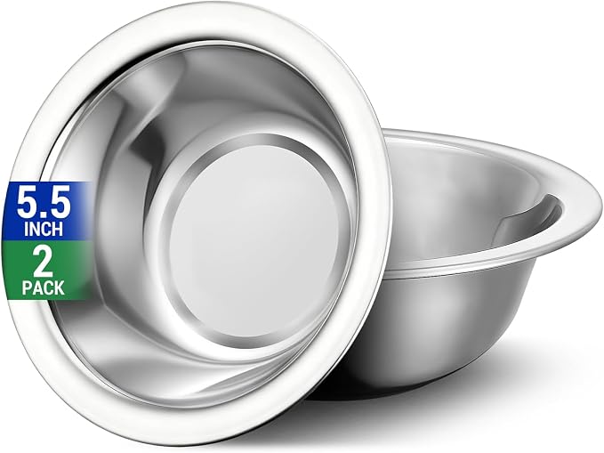 304(18/8) Stainless Steel Mixing Bowls for Kitchen, 2 Pack 5.5" Small Metal Mixing Cooking Bowls Thickened Set Stackable for Baking Serving Cooking Food Prep Storage Dishwasher Safe Heavy Duty