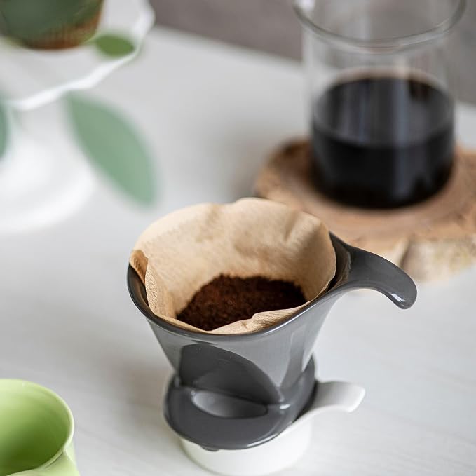 ZERO JAPAN - Bee House Pour Over Coffee Dripper - Ceramic Coffee Maker with Elegant Peek Hole, Drip Cone Brewer Coffee Gifts, Brewing Accessories - Steel Gray, Standard Size