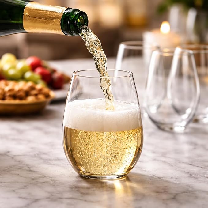 40 Pack 12 oz Disposable Plastic Wine Glasses, Unbreakable Clear Cups | Stemless Cocktail Cups, BPA-Free Shatterproof, Reusable Wine Cups for Wedding Birthday Party, Mimosa Bar Outdoor Events