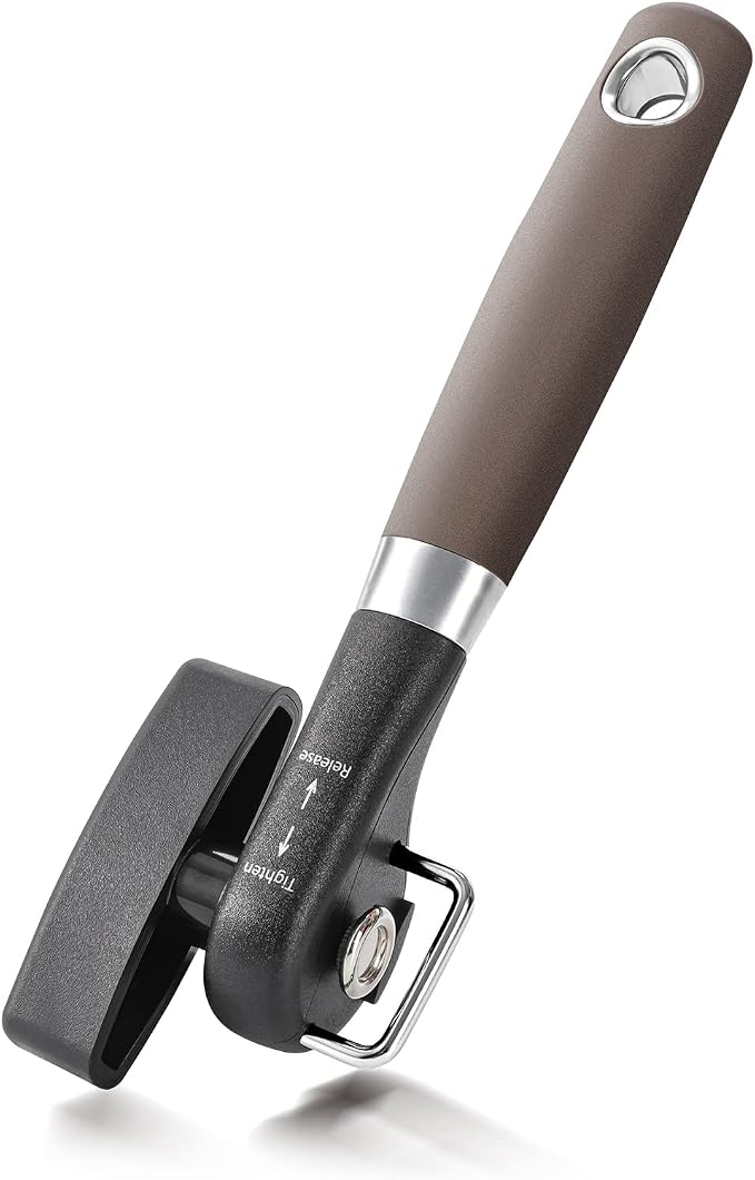 Beneno Can Opener, Manual Side Safe Cut Can Opener Smooth Edge, Brown | Durable Sharp DC53 Steel Cutting Blade, Clean Cut with no Sharp Can Edges, Big Effort-Saving Knob, Comfortable Non-Slip Grip