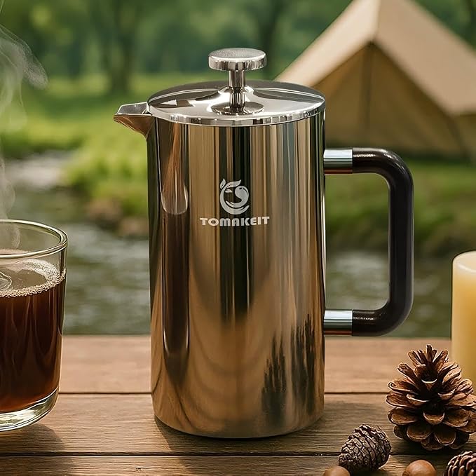TOMAKEIT 1L/34 Oz French Press Coffee Maker,304 Stainless Steel Coffee Press,Durable & Easy Clean,Leak-Proof Design,Prensa Francesa Para Cafe for Home,Office,Camping (Silver-Upgrade)