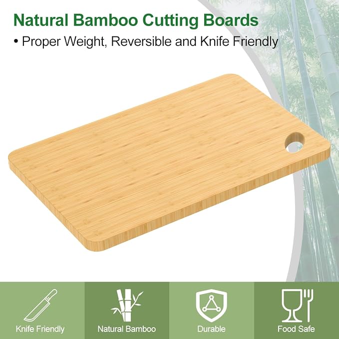 Viretang Bamboo Cutting Board for Kitchen, 15.3* 8.7'', Large Size, Natural | Wooden Chopping Board for Serving & Meat & Vegetable, Lightweight, Durable, Knife Friendly, Hang Hole for Easy Storage, Clean