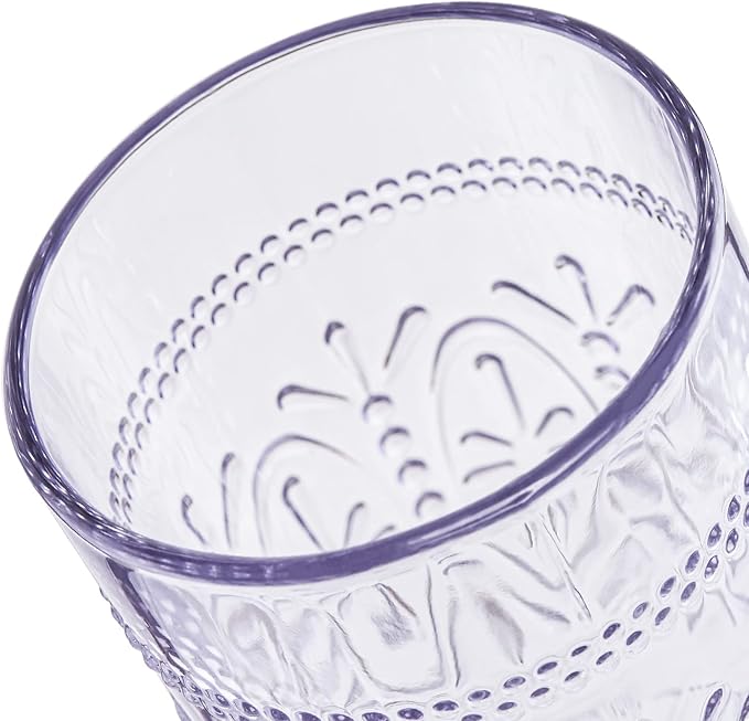 Colored Vintage Drinking Glasses Set of 4, 15.5 oz Romantic Embossed Water Glasses, Colored Tumblers Tempered Glass for Juice, Beverages, Beer, Cocktail
