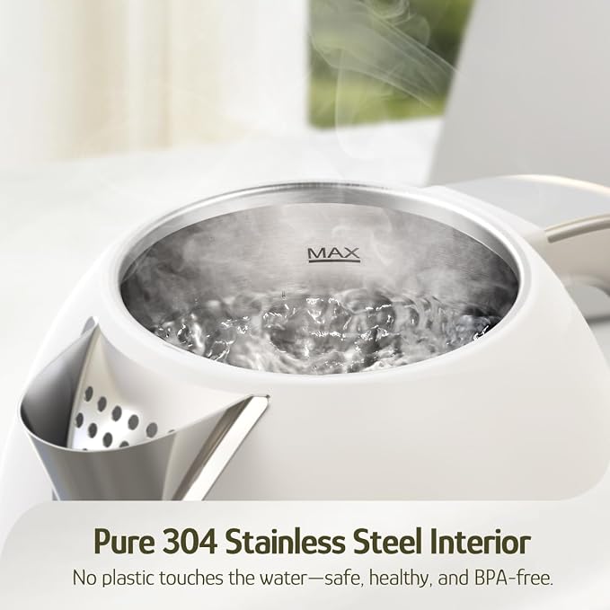 Hazel Quinn Electric Water Kettle 1.7 Liters(57oz),Stainless Steel, White | BPA-Free Interior, 1200W Fast Boiling, Cordless, Automatic Shut Off,ideal for families, couples, home, office and daily use