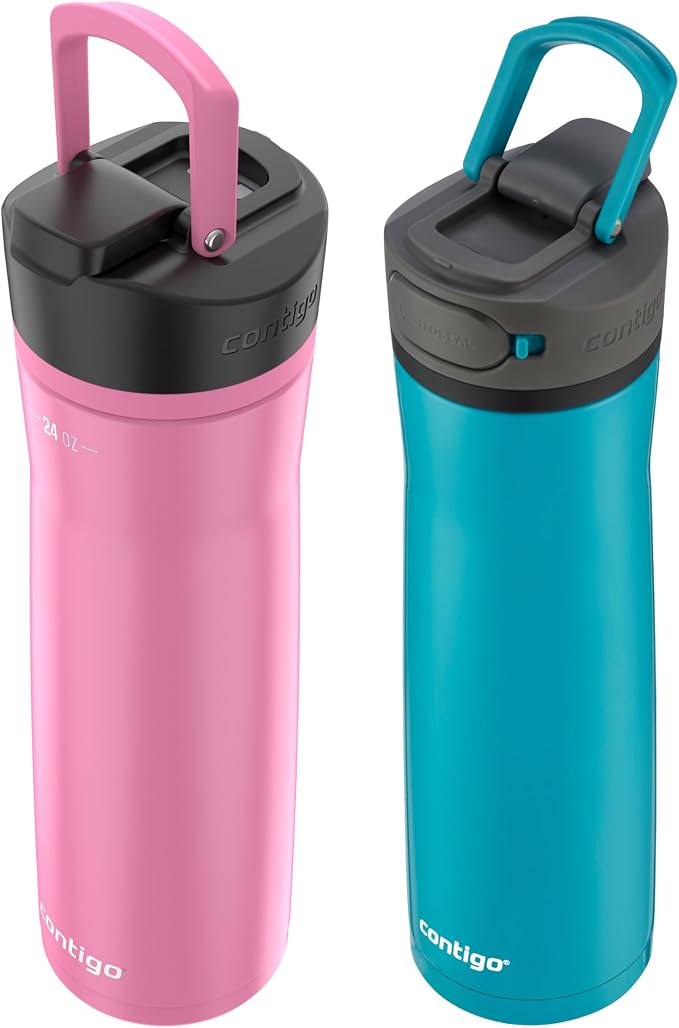 Contigo Cortland Chill 2.0 Stainless Steel Water Bottle with AUTOSEAL Lid 24 oz Juniper and Azalea (Pack of 8)