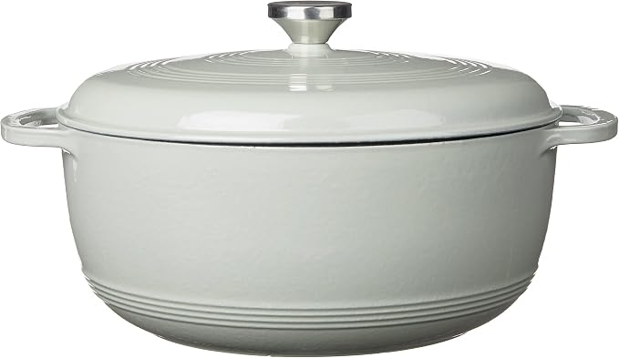 Lodge 7.5 Quart Enameled Cast Iron Dutch Oven with Lid – Dual Handles – Oven Safe up to 500° F or on Stovetop - Use to Marinate, Cook, Bake, Refrigerate and Serve – Desert Sage
