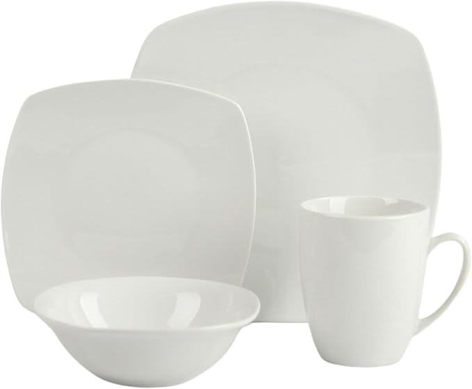 10 Strawberry Street Simply Square 16 Piece Dinnerware Set, Porcelain, White