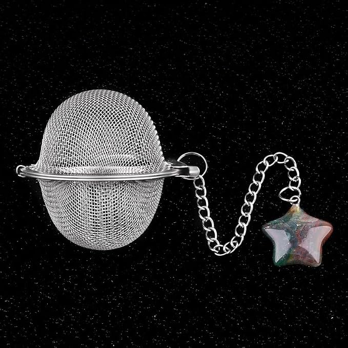 5 Pcs Stainless Steel Tea Ball Infusers with Star Natural Crystal Charms, Fine Mesh Tea Strainers with Extension Chain & Hook for Loose Leaf Tea, Spices, Seasonings