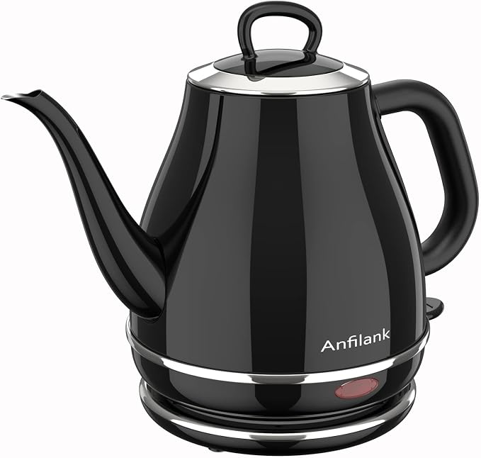 Anfilank Electric Gooseneck Kettle, 1L 1500W Fast Boil, 100% Stainless Steel BPA Free Pour-Over Coffee & Tea Kettle, Water Boiler with Auto Shut & Boil-Dry Protection, Black