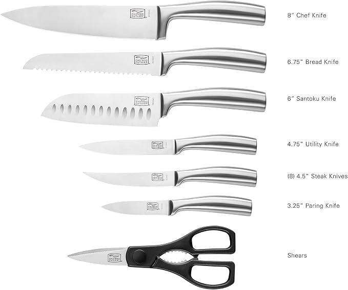 Chicago Cutlery Malden (16-PC) Kitchen Knife Block Set With Wooden Block & Built-In Sharpener, Contoured Handles and Sharp Stainless Steel Professional Chef Knife Set & Scissors