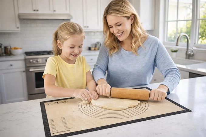 Silicone Pastry Mat with Measurements, 26 x 16 Inch Extra Thick Non-Slip Nonstick Large Baking Mat for Dough Rolling, Kneading, Fondant and Pie, Gray