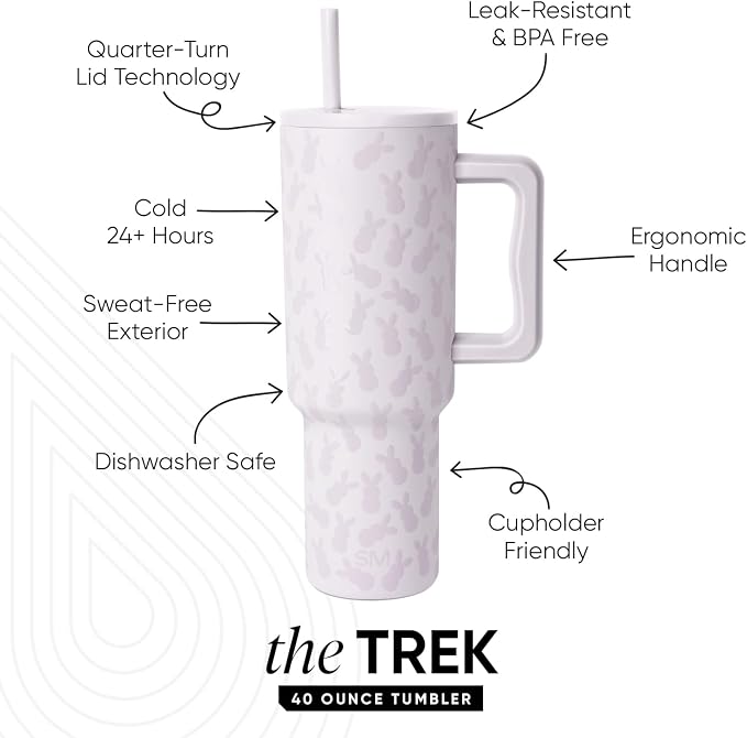 Simple Modern Tumbler with Handle and Straw | 40oz | Bunnies | Trek Tumbler, Travel Mug | Insulated Water Bottle, Cupholder Friendly, Stainless Steel Cup | Easter Bunnies