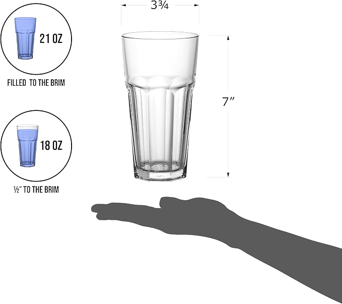 Red Co. Set of 4 Clear Glass 22 Fl Oz Drinking Highball Tumblers for Water, Juice, Beer, Cocktails
