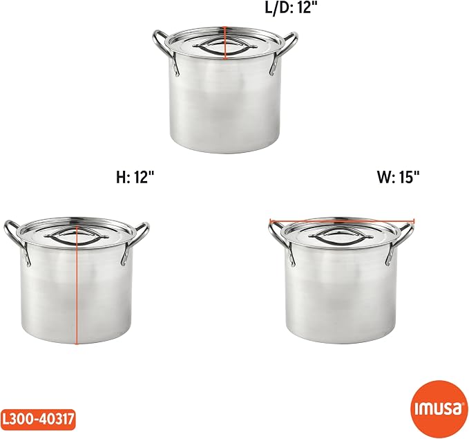IMUSA USA Stainless Steel Stock Pot 20-Quart, Silver | Mirror-Polished Finish, Durable Handles with Lid, Compatible with Glass and Electric Stoves, Ideal for Soups and Seafood