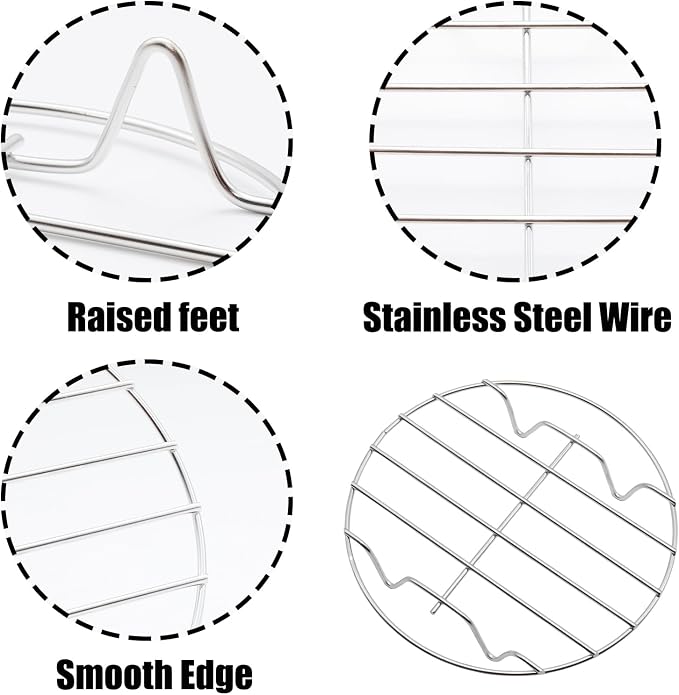 2 Pack Round Cooking Racks, 304 Stainless Steel Baking and Cooling Steaming Roasting Rack for Air Fryer Pot Pressure Cooker Canning(6.9 Inch)