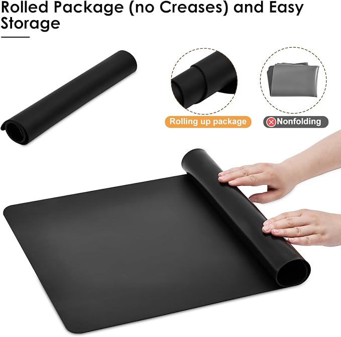 Extra Large Silicone Mat for Kitchen Worktop Protector, 1.5MM Thick Nonstick Heat Resistant Countertop Mat, Nonskid Placemat, Craft Mat, Table Mat (Black, 23.6"x31.5")